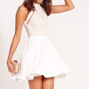 Missguided Mesh Stripe Lace Top Skater Dress
